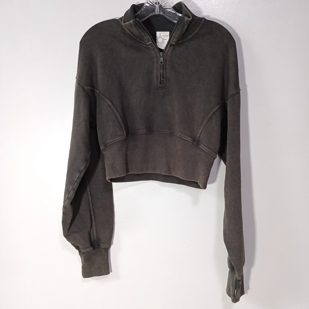 Offline by Aerie Throw Back Corset Cropped Quarter Zip in Mineral Wash Size M